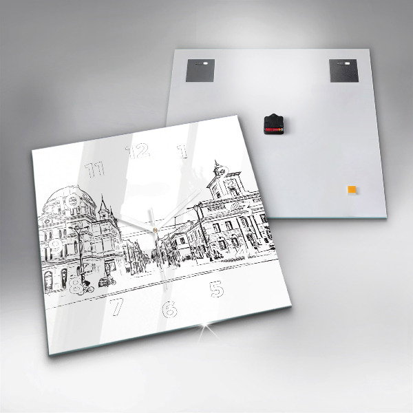Square glass wall clock Illustration of the city of Poznań