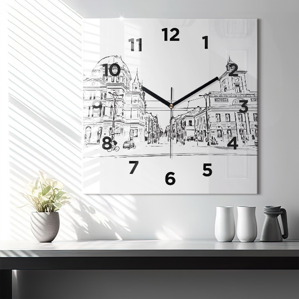 Square glass wall clock Illustration of the city of Poznań