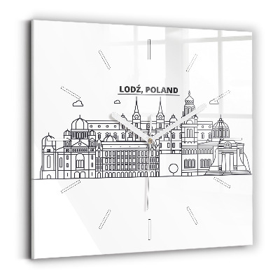Square glass wall clock Lodz architecture panorama