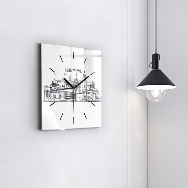 Square glass wall clock Lodz architecture panorama
