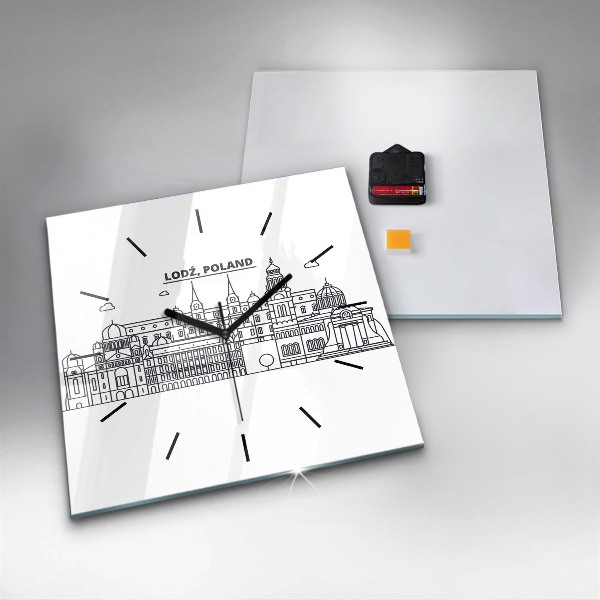 Square glass wall clock Lodz architecture panorama