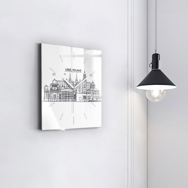 Square glass wall clock Lodz architecture panorama