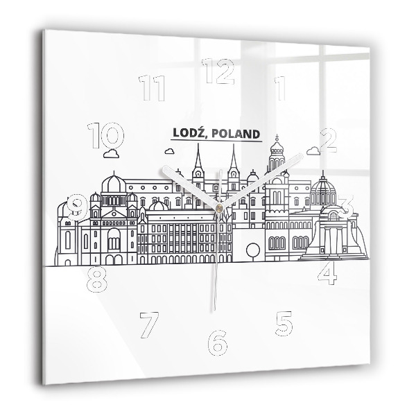 Square glass wall clock Lodz architecture panorama