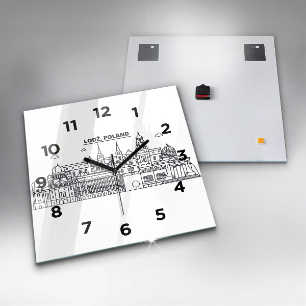 Square glass wall clock Lodz architecture panorama