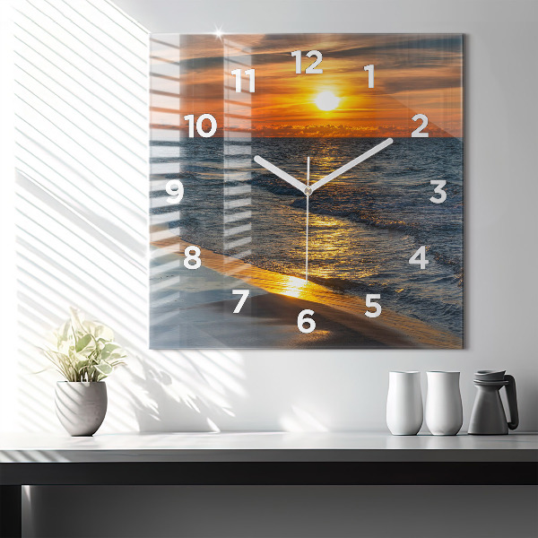 Square glass wall clock Władysławowo Baltic Sea