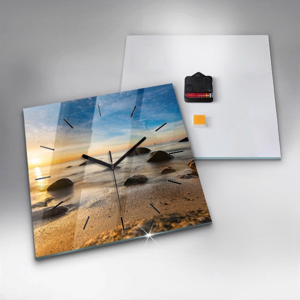 Square glass wall clock Sunrise Baltic Sea