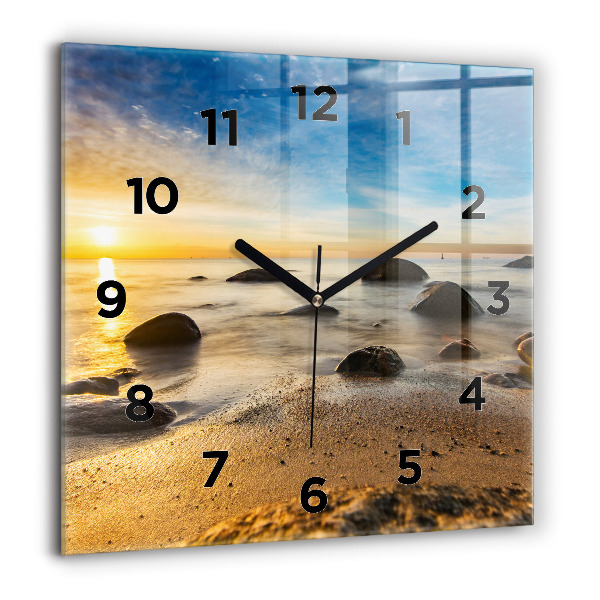Square glass wall clock Sunrise Baltic Sea