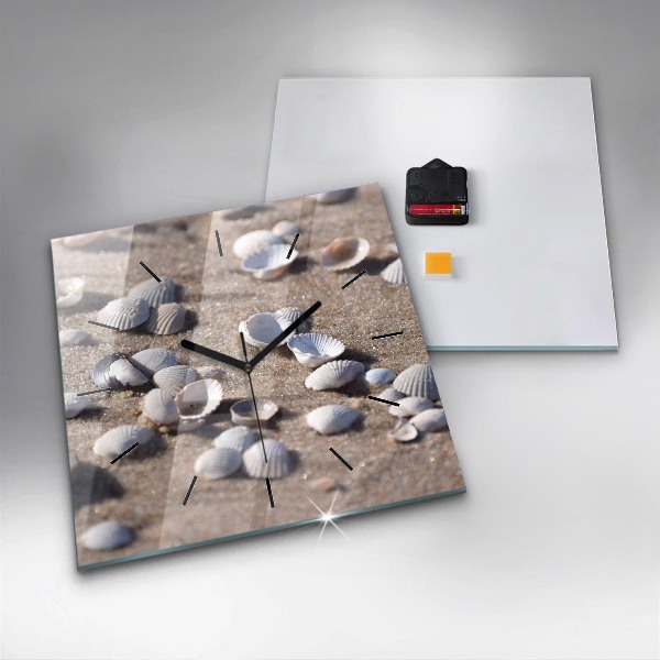 Square glass wall clock Seashells on the beach