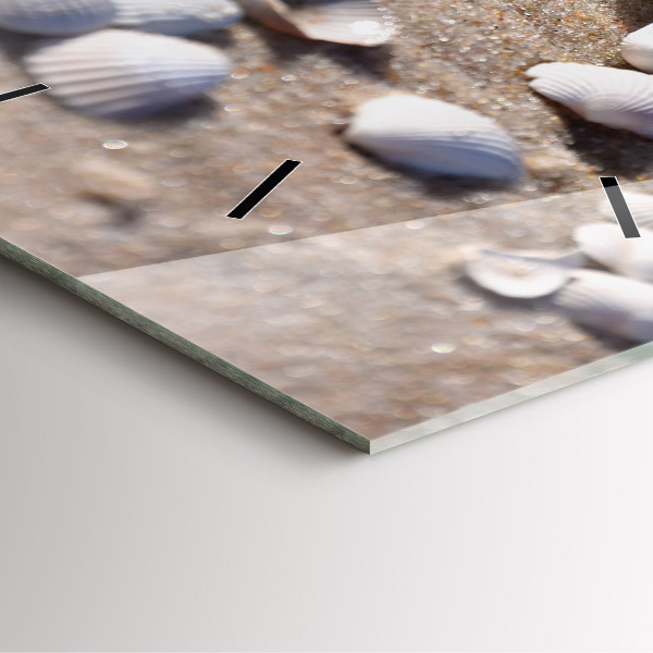 Square glass wall clock Seashells on the beach