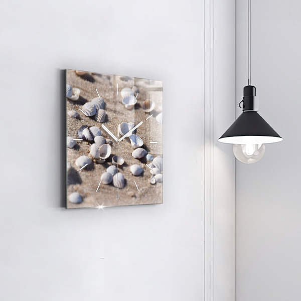 Square glass wall clock Seashells on the beach