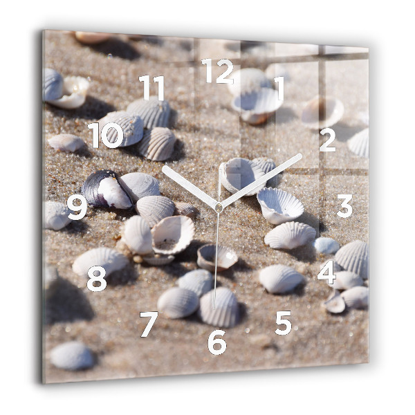 Square glass wall clock Seashells on the beach