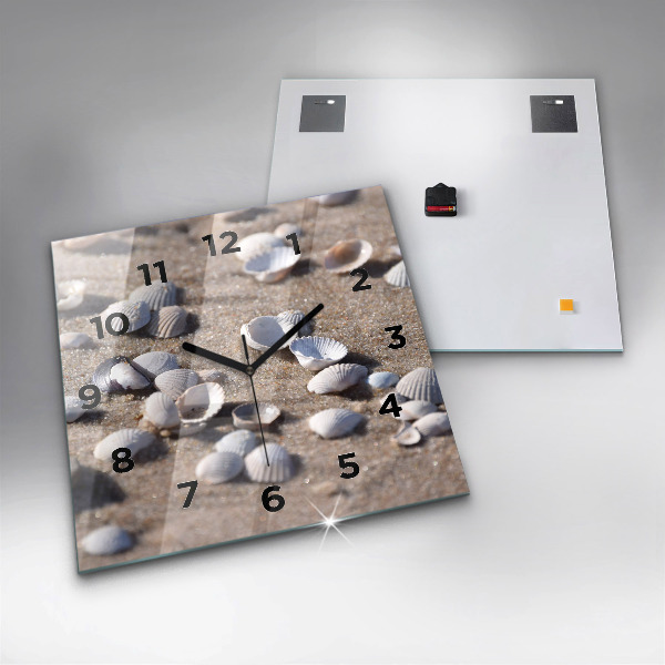 Square glass wall clock Seashells on the beach