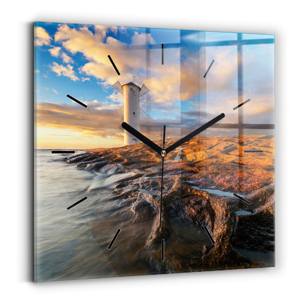 Square glass wall clock The Lighthouse and the Baltic Sea