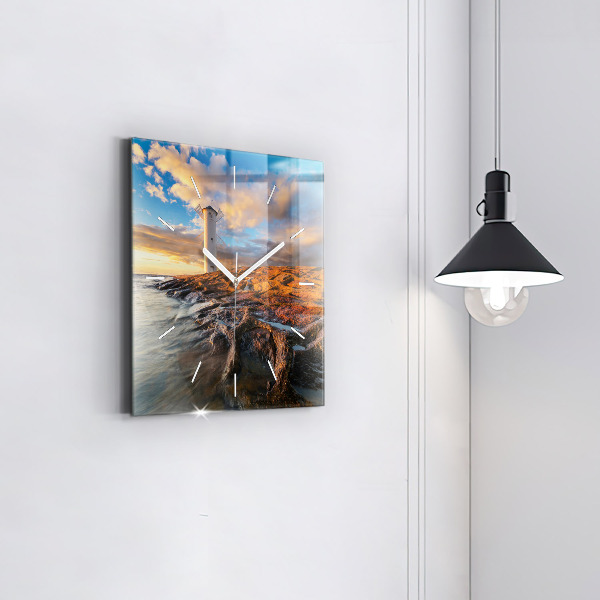 Square glass wall clock The Lighthouse and the Baltic Sea