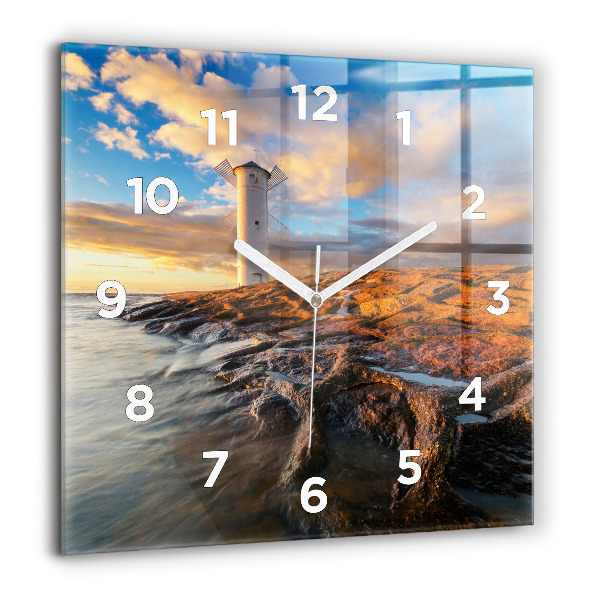Square glass wall clock The Lighthouse and the Baltic Sea