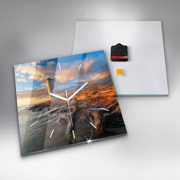 Square glass wall clock The Lighthouse and the Baltic Sea