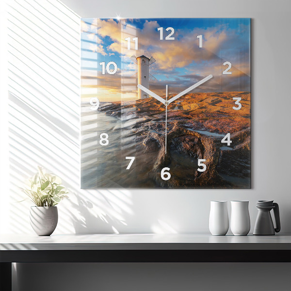 Square glass wall clock The Lighthouse and the Baltic Sea