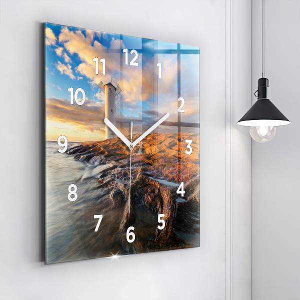 Square glass wall clock The Lighthouse and the Baltic Sea