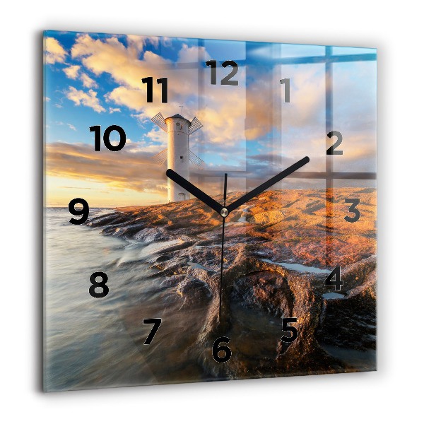 Square glass wall clock The Lighthouse and the Baltic Sea