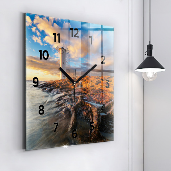 Square glass wall clock The Lighthouse and the Baltic Sea