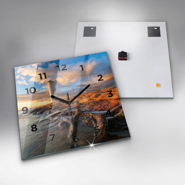 Square glass wall clock The Lighthouse and the Baltic Sea