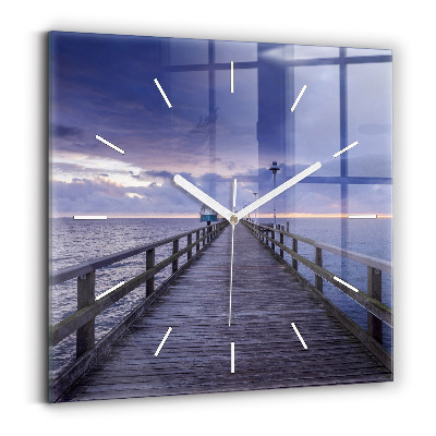 Square glass wall clock Pier on the Baltic Sea