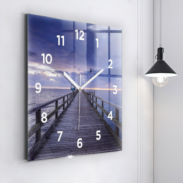 Square glass wall clock Pier on the Baltic Sea