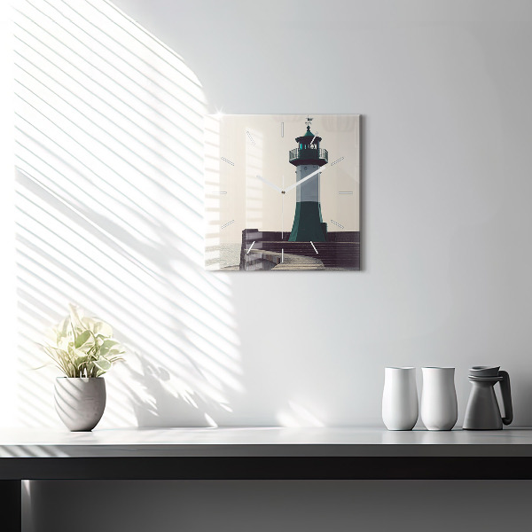 Square glass wall clock The lighthouse and the sea