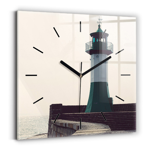 Square glass wall clock The lighthouse and the sea
