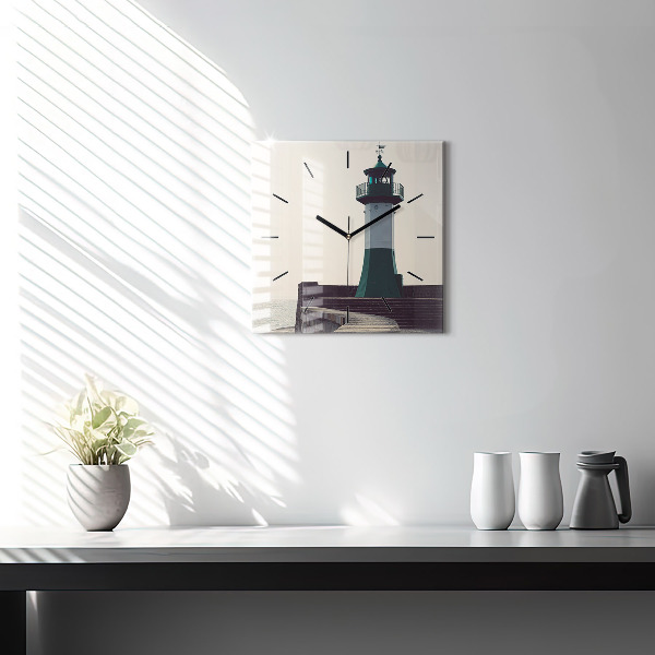 Square glass wall clock The lighthouse and the sea