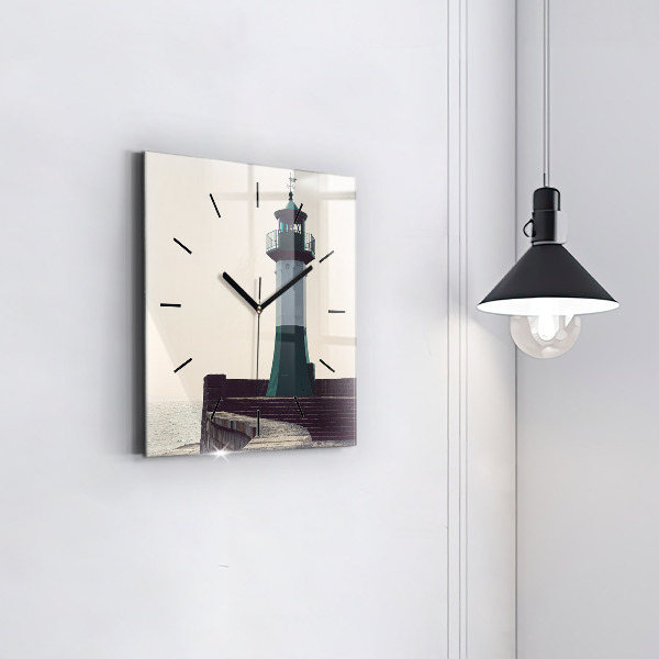Square glass wall clock The lighthouse and the sea