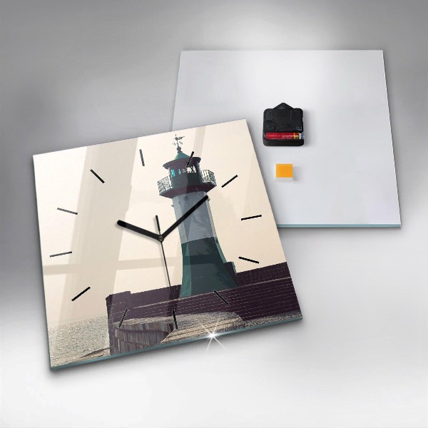 Square glass wall clock The lighthouse and the sea
