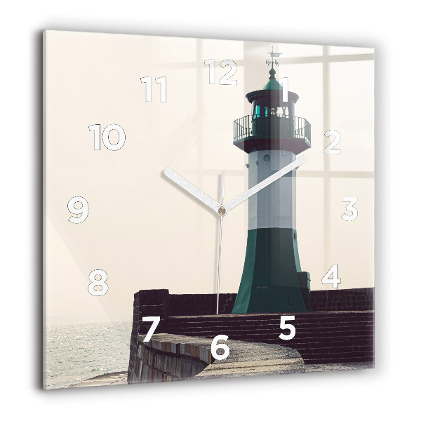 Square glass wall clock The lighthouse and the sea
