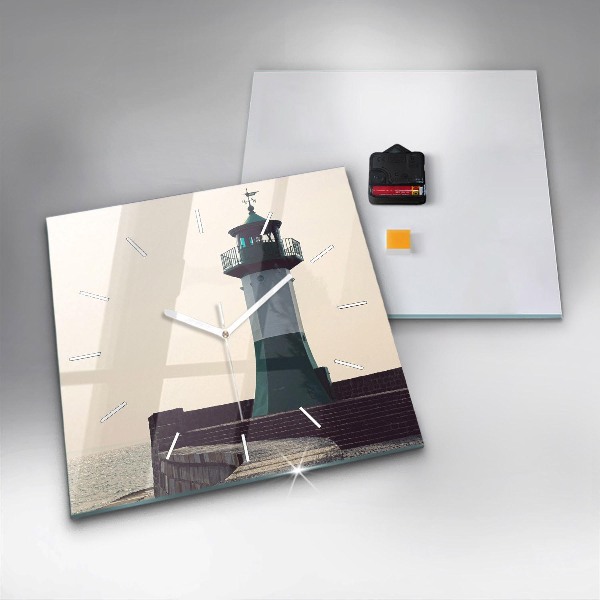 Square glass wall clock The lighthouse and the sea