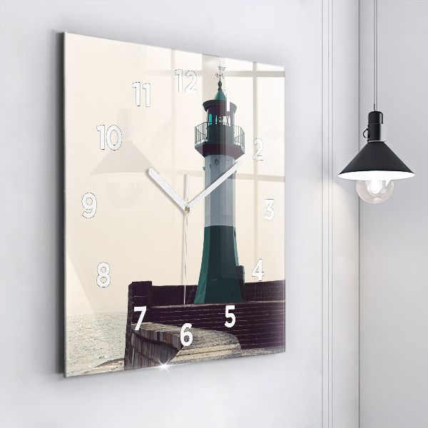 Square glass wall clock The lighthouse and the sea