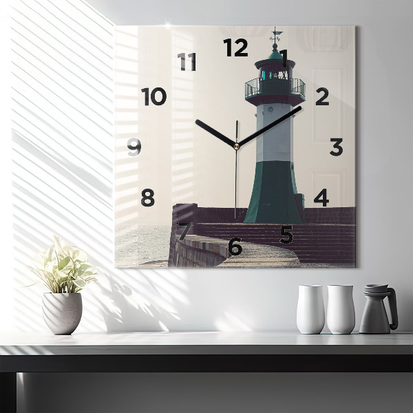 Square glass wall clock The lighthouse and the sea