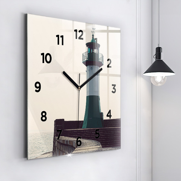 Square glass wall clock The lighthouse and the sea