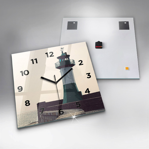 Square glass wall clock The lighthouse and the sea