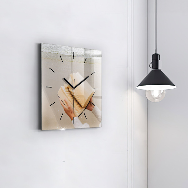 Square glass wall clock A moment with a book
