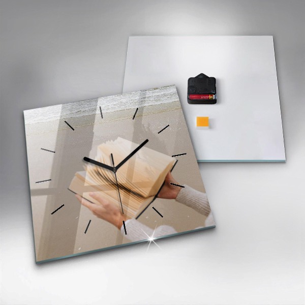Square glass wall clock A moment with a book