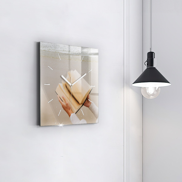 Square glass wall clock A moment with a book