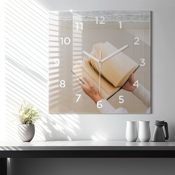 Square glass wall clock A moment with a book