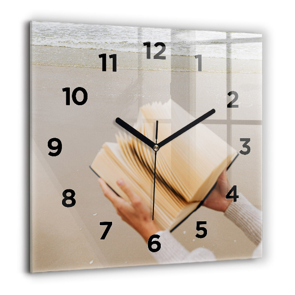 Square glass wall clock A moment with a book