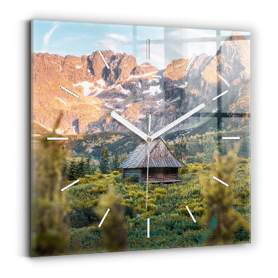Square glass wall clock Cottage in the Tatra Mountains