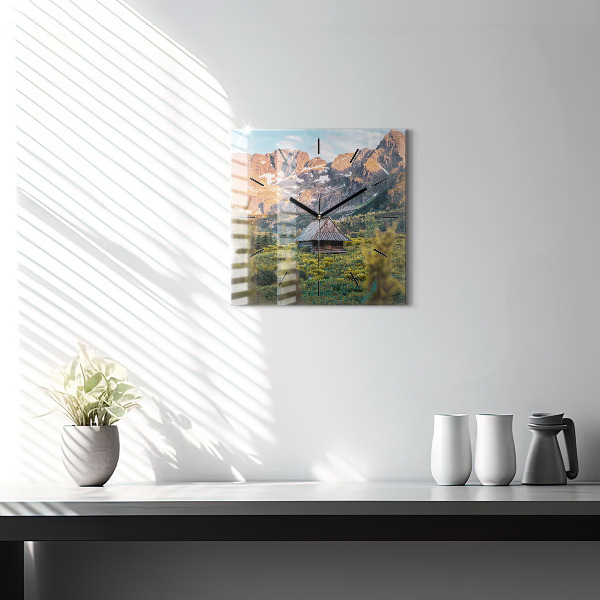 Square glass wall clock Cottage in the Tatra Mountains