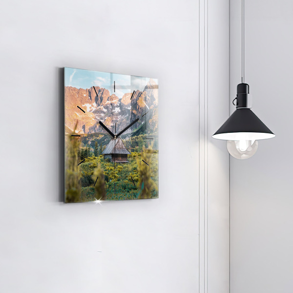 Square glass wall clock Cottage in the Tatra Mountains