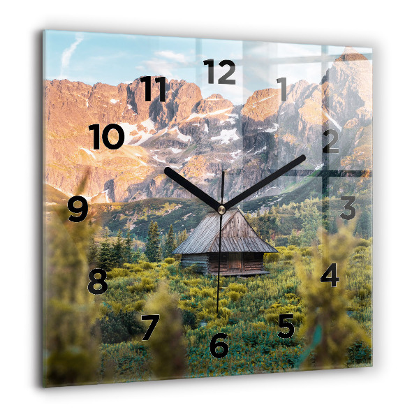 Square glass wall clock Cottage in the Tatra Mountains