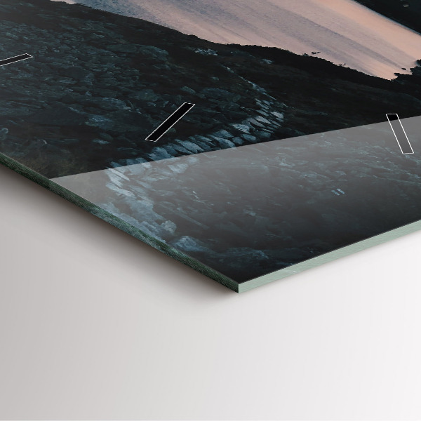 Square glass wall clock Lake and mountains