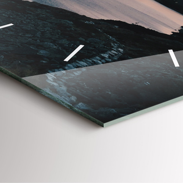 Square glass wall clock Lake and mountains