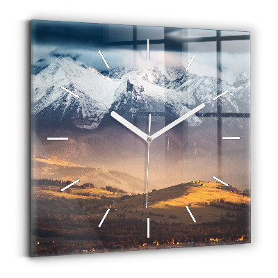 Square glass wall clock Winter landscape of the Tatra Mountains